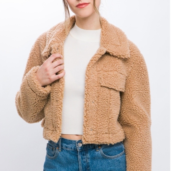Love Tree Cozy Tan Teddy Jacket - Picture 1 of 7